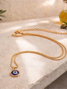 Gold Evil Eye Pendant Necklace - Unbranded